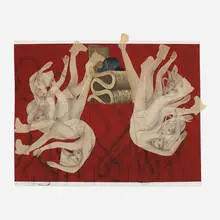 Rita Ackermann, Even the Judge Has Lost the Game, 2006, mixed media collage on paper with thread mounted to board