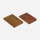 Roycroft, Books, set of two, modeled full leather-bound, vellum paper, Roycroft laid paper