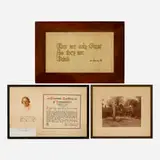 Roycroft, Three works, letterpress with hand-illumining, conté crayon on paper, printed paper, ink on paper