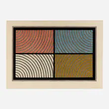 Arcs from Four Corners by Sol LeWitt, 1986, woodcut in colors on Echizen Torinoko, sold Dec 2023