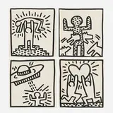 Keith Haring, Untitled (four works from the Keith Haring: Tony Shafrazi catalogue), 1982, offset lithograph