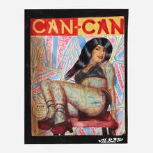 Dr Lakra, Untitled (Can Can), 2004, ink and colored pencil on printed paper