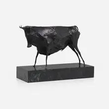 Elie Nadelman, Standing Bull, cast bronze, marble