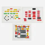 Peter Halley, Three works (from the Organizational Charts suite), 1990, screenprint in colors on Mylar