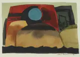 Carl Molno, Abstract with Blue Circle, ABSTRACT WITH BLUE CIRCLE, watercolor on paper, signed lower right.