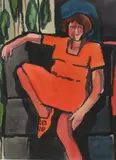 Carl Molno, Woman in Red, WOMAN IN RED, watercolor on paper, dated 1974.