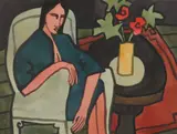 Carl Molno, Woman Sitting in Chair with Table, WOMAN SITTING IN CHAIR WITH TABLE, watercolor on paper, signed lower right.