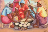 Petion Savain, Haitian Women Cooking, Oil on board
