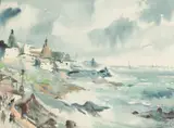 M. S. Joshi, Ocean, Watercolor on paper, signed