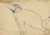 Anonymous, Tethered Elephant, Ink and color on paper