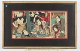 Japanese School, Warriors, Ink and color woodcut print, signed and