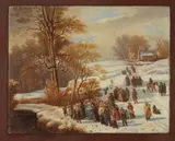Village Scenes in Autumn and Winter: Pair by Continental School, VILLAGE SCENES IN AUTUMN AND WINTER: PAIR, oil on paper, sold Sep 2016