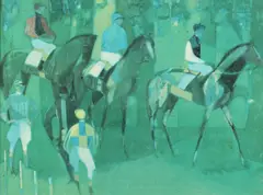 P. Vidal, Race Horses and Jockeys, Oil on canvas