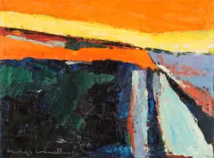 Latvian School, Abstract Landscape, Oil on board