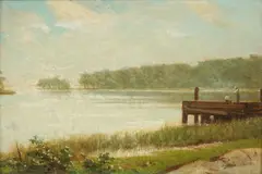 Figures on Dock by Louis Ernest Delius, Oil on board, sold Sep 2016