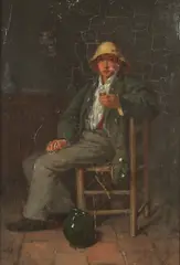 Fisherboy in Hat by Louis-Alexandre Dubourg, Oil on panel, sold Sep 2016