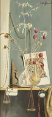 Walter Benoldi, Still Life with Wildflowers and Scales, Oil on panel