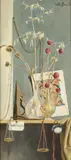 Walter Benoldi, Still Life with Wildflowers and Scales, Oil on panel