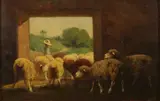 Charles T. Phelan, Sheep Going to Pasture, Oil on board