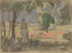 Otto Stark, Woman in a Landscape, Pastel on paper