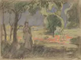 Otto Stark, Woman in a Landscape, Pastel on paper
