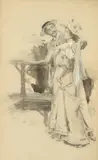 Albert Edward Sterner, The Courtship, Graphite and ink wash on paper