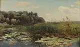 Latvian School, Lilypads on Pond, Oil on board