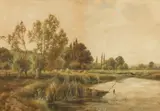Henry John Kinnaird, Countryside Lake Scene, Watercolor