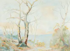 John Paul Marsh, Trees Growing by Creek, Oil on canvas