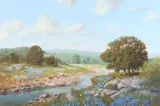 Peggy Cain, Bluebonnets Along Stream, Oil on canvas