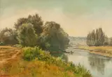 Gabriel Mathieu, Figures in a Boat on a Lake, Oil on canvas