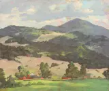 James Emery Greer, Landscape with Farm and Foothills, Oil on board.