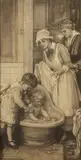 Alice Barber Stephens, Bath Time, Charcoal on board