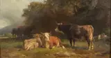 Johann Friedrich Voltz, Cows and Herder at Rest, Oil on panel