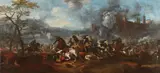 Panoramic View of Battle Scene by Continental School, PANORAMIC VIEW OF BATTLE SCENE, oil on canvas, sold Sep 2016