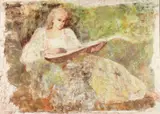 Chen Hua, Lady with Lute, Oil on canvas