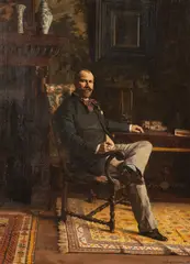 Adolphe Henri Laissement, Portrait of Gentleman with Cigar, Oil on canvas