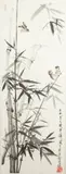 Zhou Menglin, Birds Perched on Bamboo Branch, Ink and color on paper