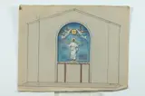 Allyn Cox, Two Angels Above Holding Symbol of Cross, Ink and pastel on paper