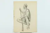 Allyn Cox, Study for Indian Kneeling with Rifle in Right Foreground, Oil on canvas