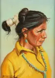 Lou Benesch, Profile of Native American Woman, Oil on board