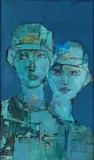 Harry Day, Two Young Women Wearing Hats, Oil on board