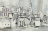Abstract Town Scene by American School, Oil on canvas, sold Nov 2016