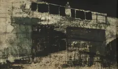Thomas Bostelle, THE BRIDGE, identified and titled on label verso, Oil on board