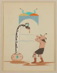 Raymond Naha, Figure with Serpent, Watercolor
