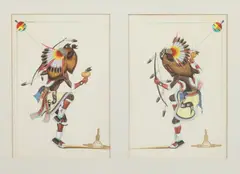Rafael Medina, Two Native American Dancers: Two Works Framed As One, Watercolor