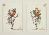 Rafael Medina, Two Native American Dancers: Two Works Framed As One, Watercolor