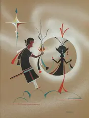 David Chetleahe Palladin, Ceremonial Figures, Oil on canvas