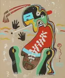 Hunchback Flute Player by Michael Lomawywesa Kabotie, Gouache and watercolor on brown paper, sold Nov 2016