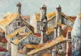 Russian School, Roof Tops, Oil on canvas